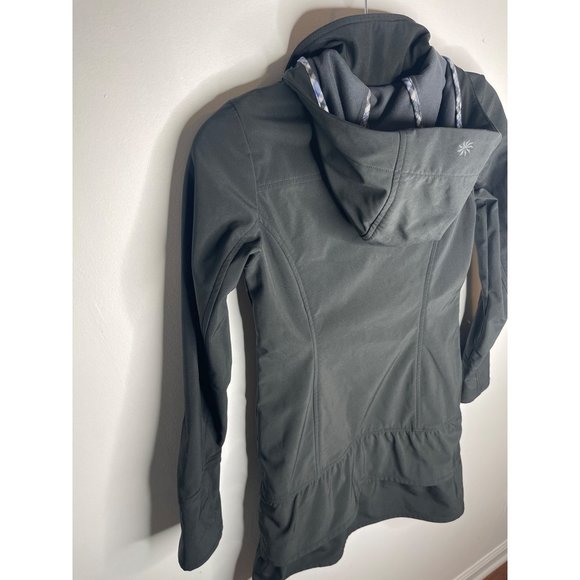Athleta Shelter Cove Soft Shell Long Ruffle Jacket Coat XXS Black 265355 - Picture 8 of 10